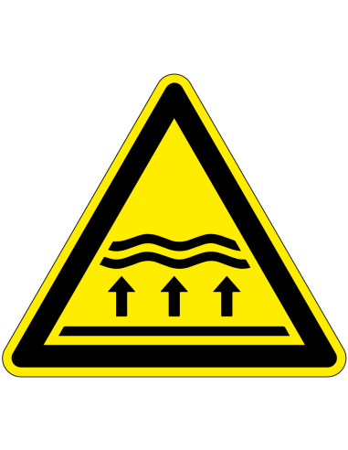 Waarschuwingsbord overstromingsgebied, W077, kunststof, geel zwart, met waterlevel en pijl omhoog symbool, driehoek