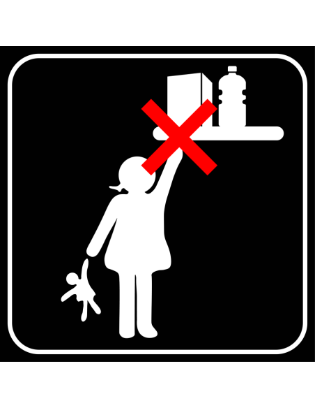 Buiten bereik van kinderen houden bord, zwart wit, vierkant, symbool kind wil iets van schap pakken