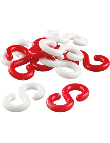 S-haken, kunststof, rood wit, 10 stuks