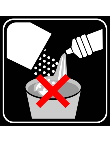 Niet mengen met andere producten sticker, zwart wit, vierkant, symbool vloeistoffen bij elkaar doen