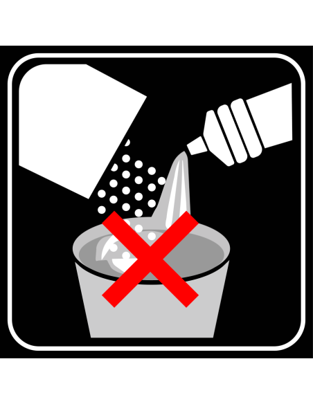 Niet mengen met andere producten bord, zwart wit, vierkant, symbool vloeistoffen bij elkaar doen