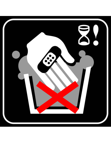 Bij gevoelige huid langdurig contact vermijden bord, vierkant, zwart wit, symbool hand met pleister