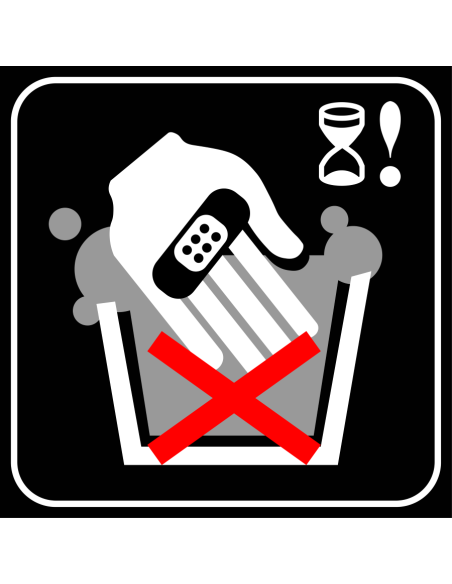 Bij gevoelige huid langdurig contact vermijden bord, vierkant, zwart wit, symbool hand met pleister