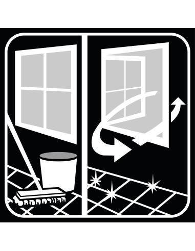 Na gebruik ruimte ventileren bord, zwart wit, vierkant, symbool geopend raam