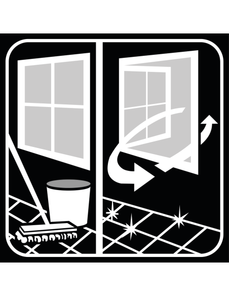 Na gebruik ruimte ventileren bord, zwart wit, vierkant, symbool geopend raam