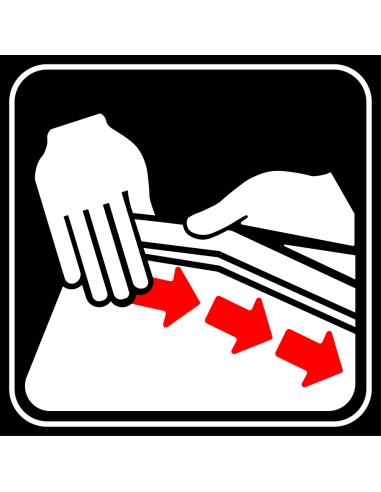 Zak goed sluiten verplicht bord, zwart wit, vierkant, symbool handen die zak sluiten