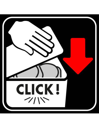 Deksel goed sluiten verplicht bord, vierkant, zwart wit, symbool hand click en deksel sluiten