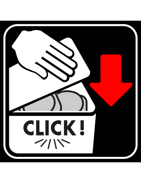 Deksel goed sluiten verplicht bord, vierkant, zwart wit, symbool hand click en deksel sluiten