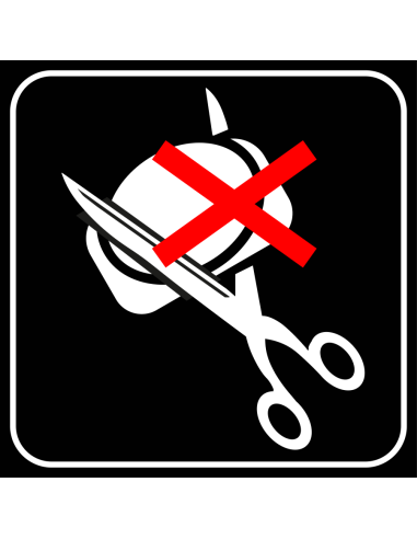 Niet snijden, knippen of doorboren sticker, zwart wit, vierkant, symbool schaar en rood kruis