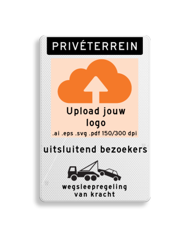 Verkeersbord privéterrein met eigen logo, aluminium DOR, zwart wit, rechthoekig