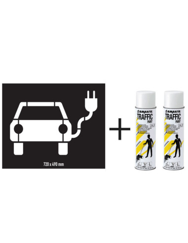 Spuitsjablonen parkeerplaats elektrische auto - kunststof - 2 stuks, met 2 bussen markeerverf