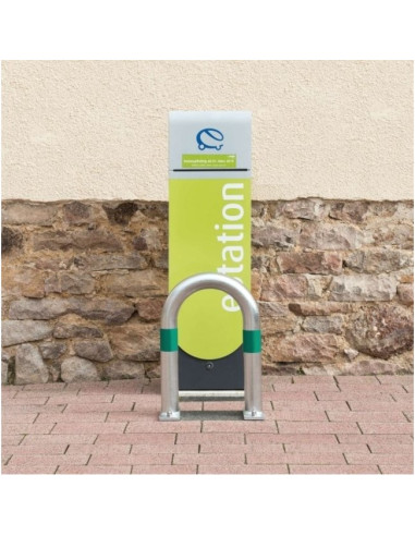 Laadpaal beschermbeugel, 500 x 360 mm, verzinkt staal, groene reflecterende folie