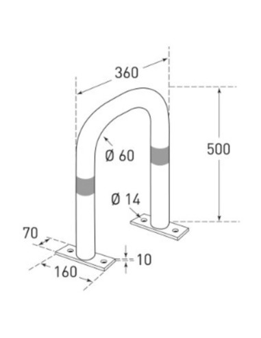Laadpaal beschermbeugel, 500 x 360 mm, verzinkt staal, schematische tekening