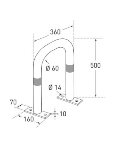 Laadpaal beschermbeugel, 500 x 360 mm, verzinkt staal, schematische tekening