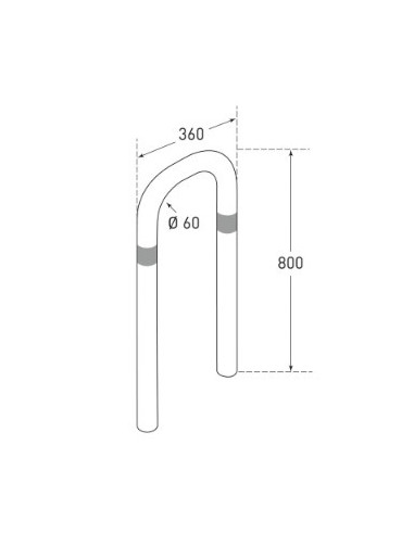 Laadpaal beschermbeugel, 800 x 360 mm, verzinkt staal, schematische tekening