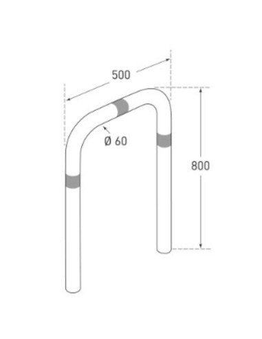 Laadpaal beschermbeugel, 800 x 500 mm, verzinkt staal, schematische tekening