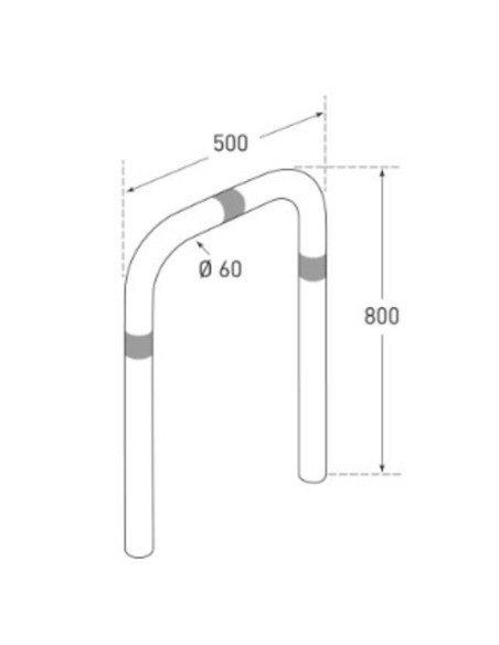 Laadpaal beschermbeugel, 800 x 500 mm, verzinkt staal, schematische tekening