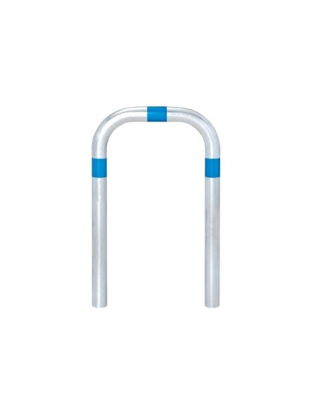 Laadpaal beschermbeugel, 800 x 500 mm, verzinkt staal, blauwe reflecterende folie