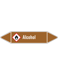 Alcohol leidingmarkering op vel, bruin wit, Nederlandse tekst alcohol, GHS02 pictogram