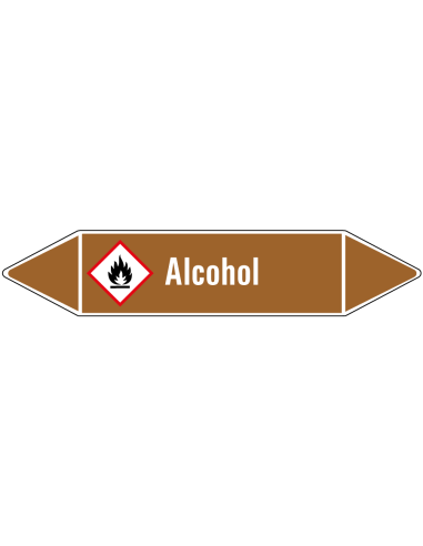 Alcohol leidingmarkering op vel, bruin wit, Nederlandse tekst alcohol, GHS02 pictogram