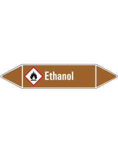 Ethanol leidingmarkering op vel, bruin wit, Nederlandse tekst ethanol, GHS02 pictogram