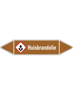 Huisbrandolie leidingmarkering op vel, bruin wit, Nederlandse tekst huisbrandolie , GHS08 pictogram