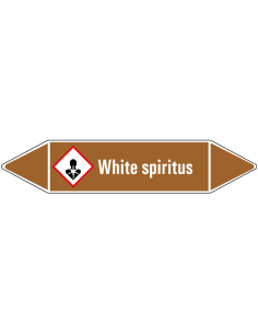 White spiritus leidingmarkering op vel, bruin wit, Nederlandse tekst White spiritus, GHS08 pictogram