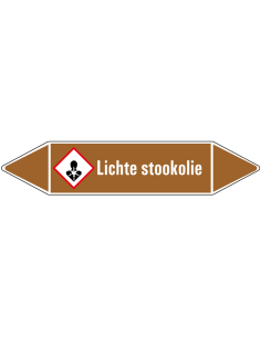 Lichte stookolie leidingmarkering op vel, bruin wit, Nederlandse tekst lichte stookolie, GHS08 pictogram