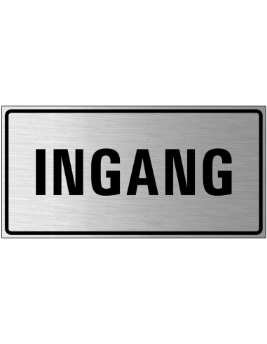 Ingang bord, geborsteld aluminium, grijs zwart, rechthoekig, bordje met Nederlandse tekst ingang