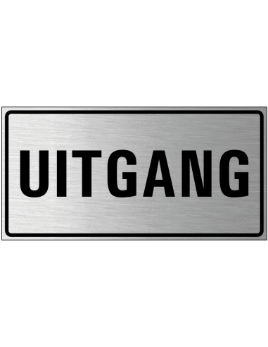 Uitgang bord, geborsteld aluminium, grijs zwart, rechthoekig, bordje met Nederlandse tekst uitgang
