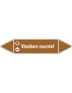 Vloeibare zuurstof leidingmarkering op vel, bruin wit, Nederlandse tekst vloeibare zuurstof, GHS02 en GHS04 pictogram