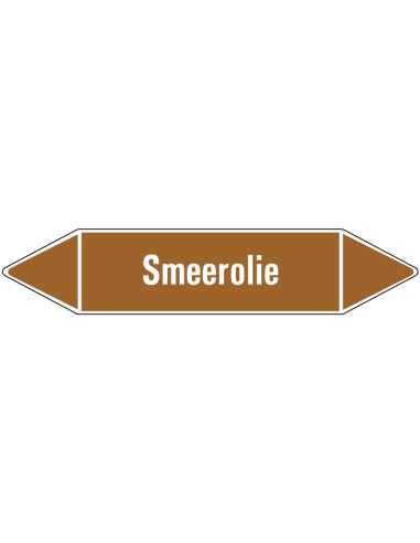 Smeerolie leidingmarkering op vel, bruin wit, Nederlandse tekst smeerolie