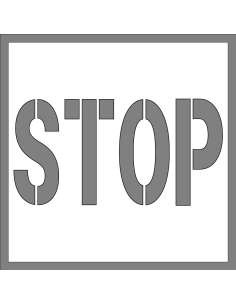 Spuitsjabloon STOP - dibond, met universele tekst stop, vierkant, wit