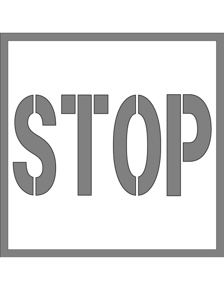 Spuitsjabloon STOP - dibond, met universele tekst stop, vierkant, wit