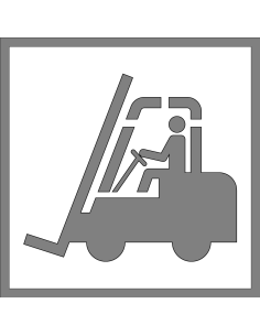 Spuitsjabloon heftrucks - dibond, w014, wit, vierkant, ISO 7010 pictogram
