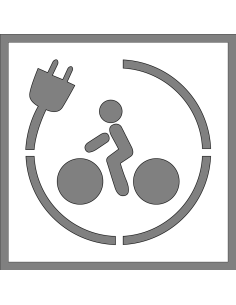 Spuitsjabloon oplaadpunt elektrische fiets - dibond, vierkant, wit, stekker met fietser