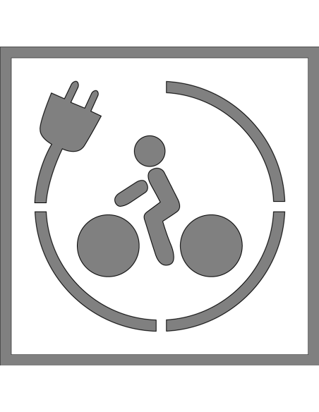 Spuitsjabloon oplaadpunt elektrische fiets - dibond, vierkant, wit, stekker met fietser