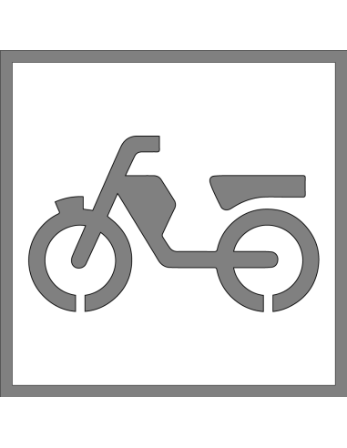 Spuitsjabloon bromfietsers - dibond, vierkant, wit, met brommer pictogram