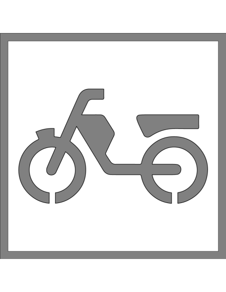 Spuitsjabloon bromfietsers - dibond, vierkant, wit, met brommer pictogram