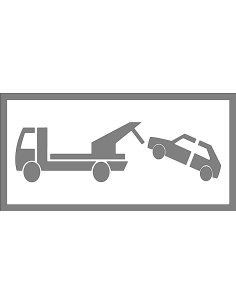 Spuitsjabloon wegsleepregeling - dibond, rechthoek, wit, voortslepende auto door takelwagen