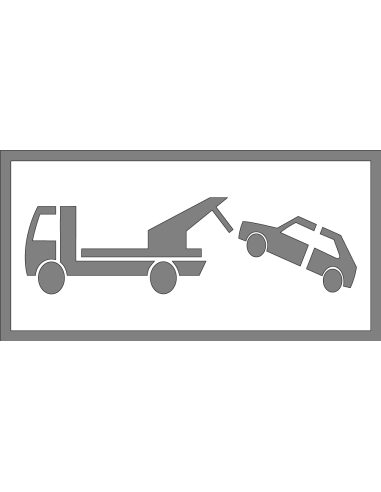 Spuitsjabloon wegsleepregeling - dibond, rechthoek, wit, voortslepende auto door takelwagen