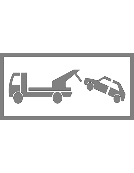 Spuitsjabloon wegsleepregeling - dibond, rechthoek, wit, voortslepende auto door takelwagen