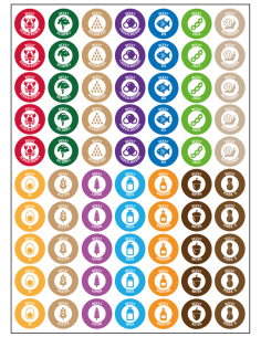 HACCP allergenen verzamelsticker op vel, 70 stuks, 14 soorten allergieën, 5 per soort, 30 mm per sticker