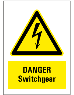 Danger switchgear bord - geel zwart - rechthoekig - symbool elektriciteit met Engelse tekst