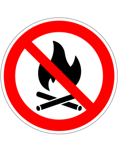 Kampvuur verboden bord - rood wit - rond - symbool vuurtje met rode streep