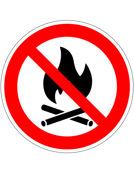 Kampvuur verboden bord - rood wit - rond - symbool vuurtje met rode streep
