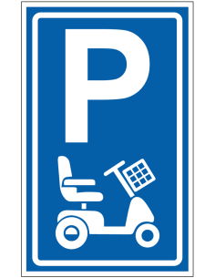 Parkeerplaats scootmobiel sticker - blauw wit - rechthoekig - P met symbool scootmobiel