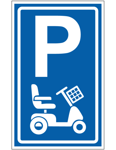Parkeerplaats scootmobiel sticker - blauw wit - rechthoekig - P met symbool scootmobiel