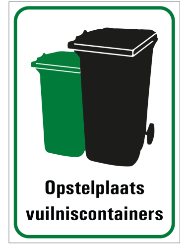 Opstelplaats vuilniscontainers sticker - rechthoekig - groen zwart wit - symbool kliko's met tekst