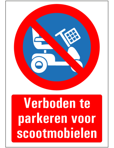 Verboden te parkeren voor scootmobielen sticker - rood blauw wit - rechthoekig - symbool niet parkeren